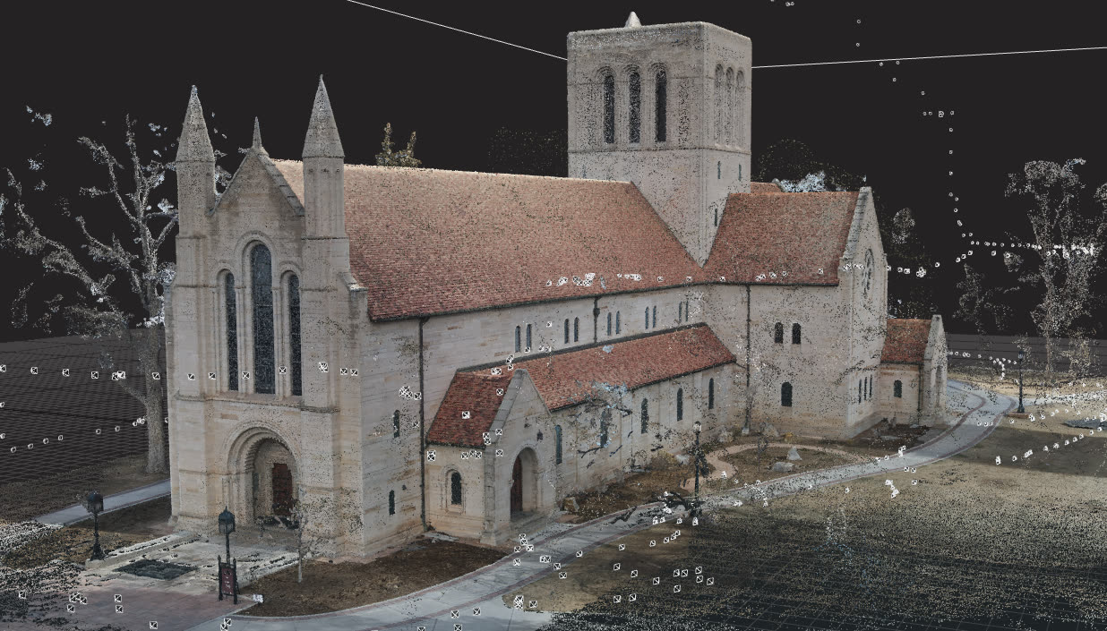 A church, captured and reconstructed via drone photogrammetry