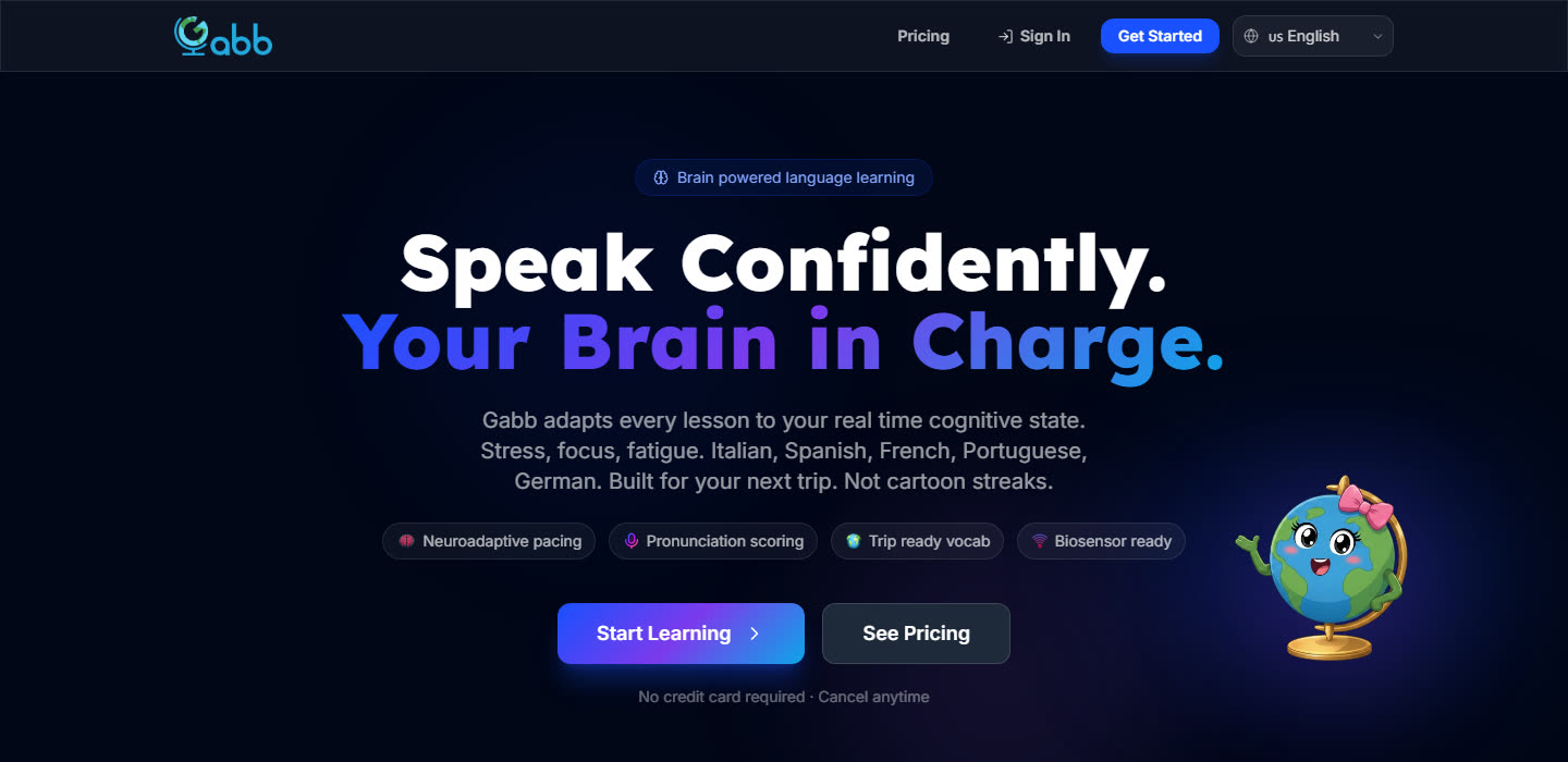 Gabb landing page: Speak Confidently. Your Brain in Charge.