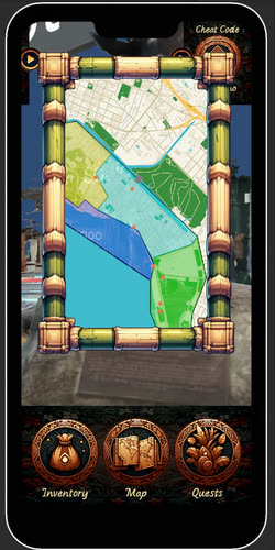 The in-game map showing geofenced quest zones across Waikiki