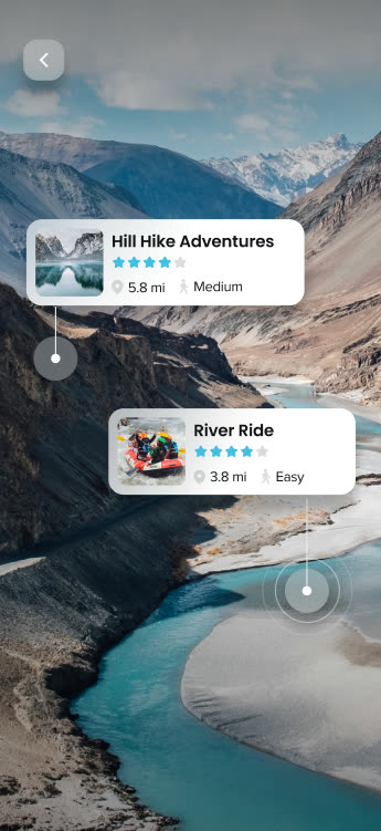The app surfaces nearby points of interest, like hikes and river tours